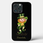 Schattige geluks groene kabouter op zwart Case-Mate iPhone case (Achterkant)