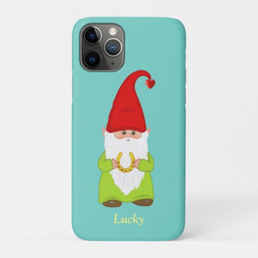 Schattige geluks-kabouter met hoefijzer op turquoi Case-Mate iPhone case (Achterkant)
