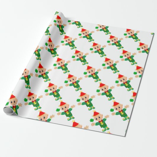 Schattige geluks-kabouter met klaver cadeaupapier (Uitgerold)