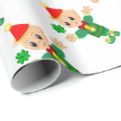 Schattige geluks-kabouter met klaver cadeaupapier (Rol Hoek)