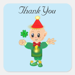 Schattige geluks-l Leprechaun met klaver Bedankt Vierkante Sticker