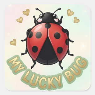 Schattige Geluks Lieveheersbeestje Met Harten Past Vierkante Sticker