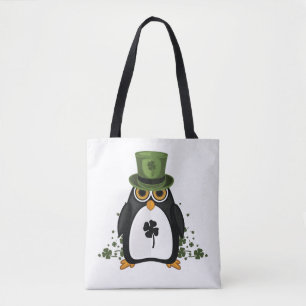 Schattige Geluksbrengende Pinguïn Vierbladige Klav Tote Bag