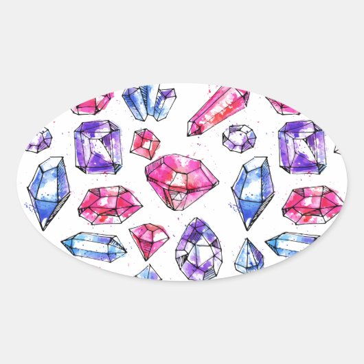 Schattige Gem Pattern Ovale Sticker (Voorkant)