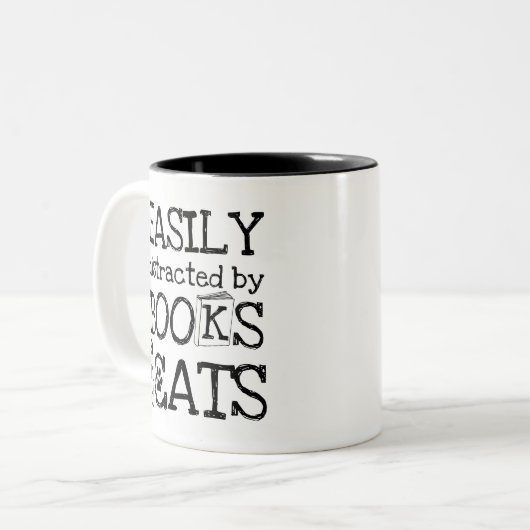 Schattige Gemakkelijk Afgeleid door Boeken en Katt Tweekleurige Koffiemok (Voorkant links)