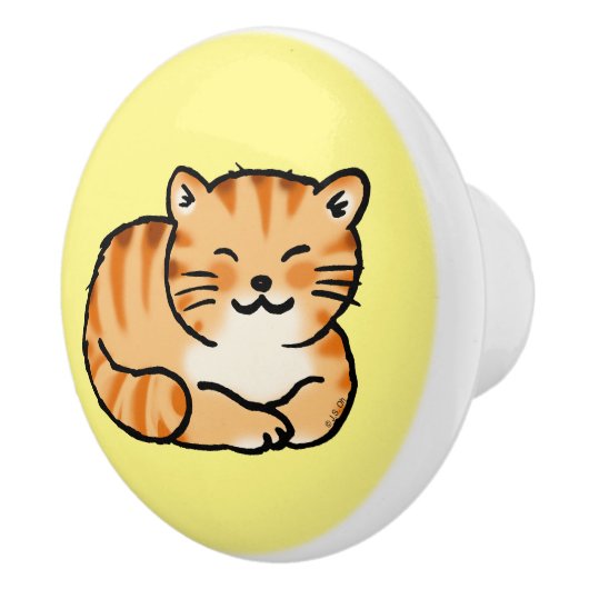 schattige gember en witte kat keramische knop (Rechts)