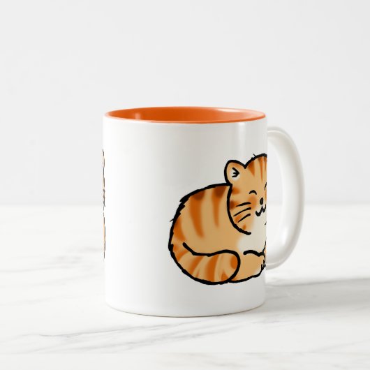 schattige gember en witte kat tweekleurige koffiemok (Voorkant rechts)