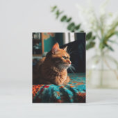 Schattige gember Kat Blauwgroen Deken Briefkaart (Staand voorkant)