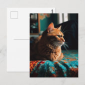 Schattige gember Kat Blauwgroen Deken Briefkaart (Voorkant / Achterkant)