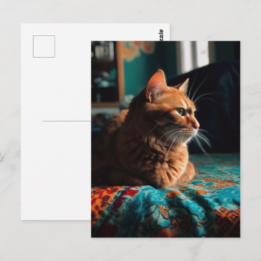 Schattige gember Kat Blauwgroen Deken Briefkaart (Voorkant / Achterkant)