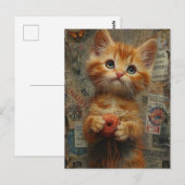 Schattige gember kitten met garen collage briefkaart (Voorkant / Achterkant)