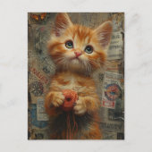 Schattige gember kitten met garen collage briefkaart (Voorkant)