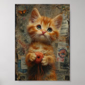 Schattige gember kitten met garen collage poster (Voorkant)