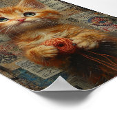 Schattige gember kitten met garen collage poster (Hoek)