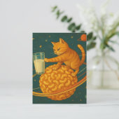 Schattige gemberkat duwt melk van de planeet briefkaart (Staand voorkant)