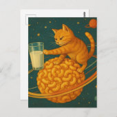 Schattige gemberkat duwt melk van de planeet briefkaart (Voorkant / Achterkant)