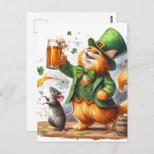 Schattige gemberkat en een muis met bier briefkaart (Voorkant / Achterkant)