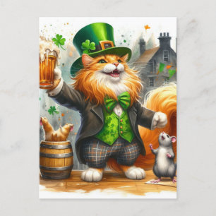 Schattige gemberkat en een muis met bierst. pats briefkaart