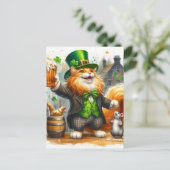 Schattige gemberkat en een muis met bierst. pats briefkaart (Staand voorkant)