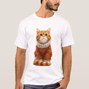 Schattige gemberkat in een knus gebreid truitje t-shirt