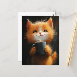 Schattige gemberkat met een kopje koffie briefkaart