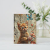 Schattige gemberkitten met garenblauwe vlinder briefkaart (Staand voorkant)
