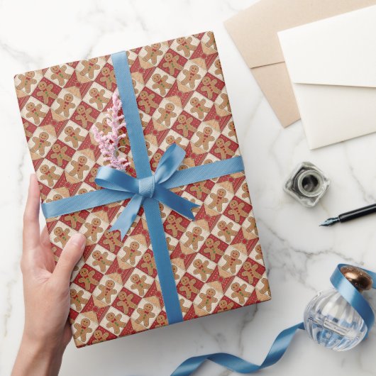 Schattige Gemberkoek Man Patchwork Kerstmis Cadeaupapier (Geschenken)