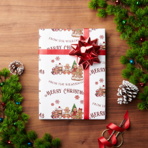 Schattige Gemberkoek Trein en Familie Kerstmis Cadeaupapier
