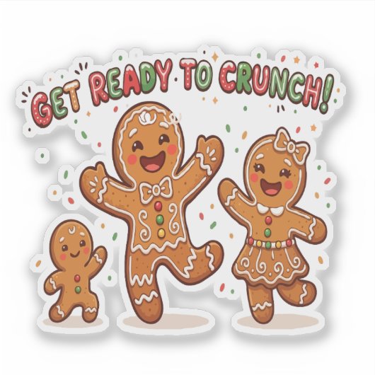 Schattige Gemberkoekfamilie Kerstmis Sticker (Voorkant)