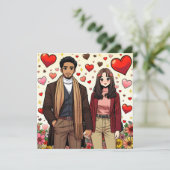 Schattige gemengd paar op de Valentijnsdag Feestdagenkaart (Staand voorkant)