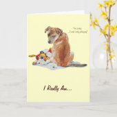 schattige gemengde bruine puppy sorry kaart (Gele Bloem)