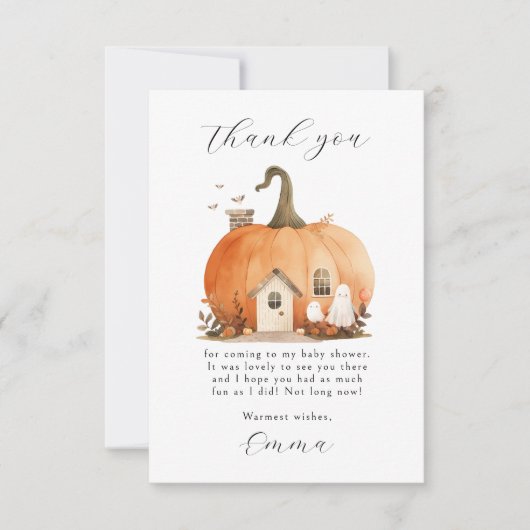 Schattige Gender Neutraal Script Halloween Baby sh Bedankkaart (Voorkant)