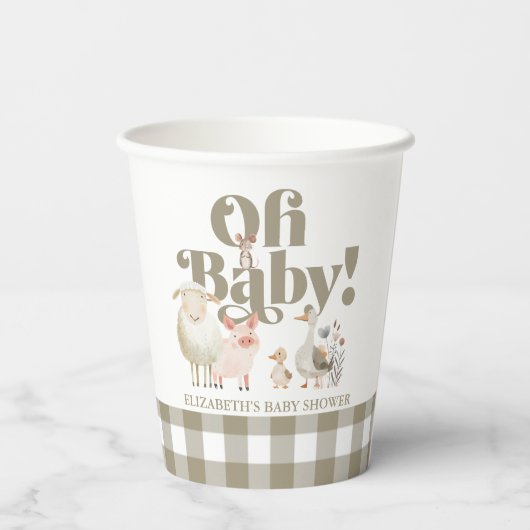 Schattige Genderneutraal Baby Boerderijdieren Baby Papieren Bekers (Achterkant)