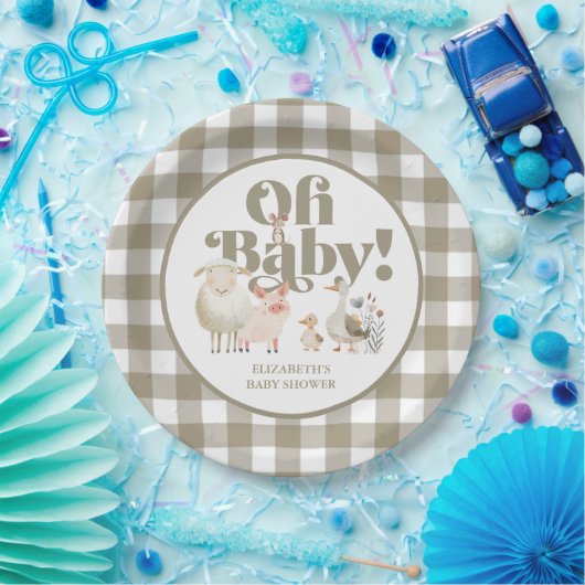 Schattige Genderneutraal Baby Boerderijdieren Baby Papieren Bordje (Feest)