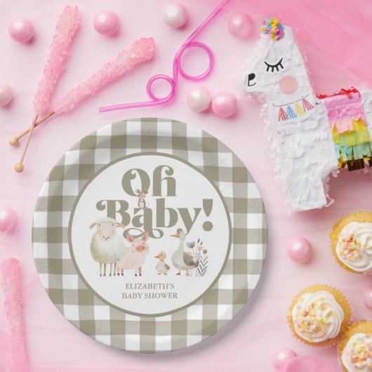 Schattige Genderneutraal Baby Boerderijdieren Baby Papieren Bordje (Feest)