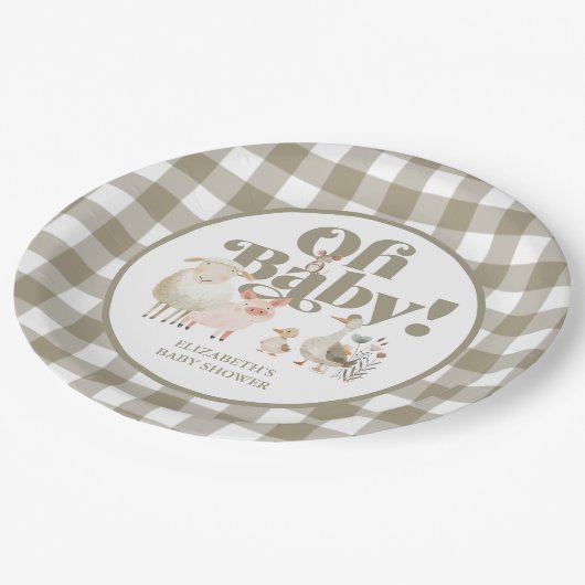 Schattige Genderneutraal Baby Boerderijdieren Baby Papieren Bordje (Gekanteld)