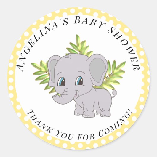 Schattige genderneutraal Baby shower dank u olifan Ronde Sticker (Voorkant)