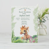 Schattige genderneutraal groen Giraffe Baby shower Kaart (Staand voorkant)
