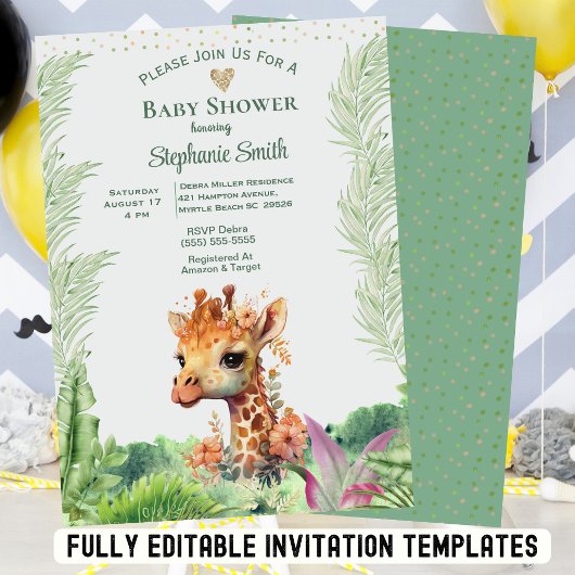 Schattige genderneutraal groen Giraffe Baby shower Kaart