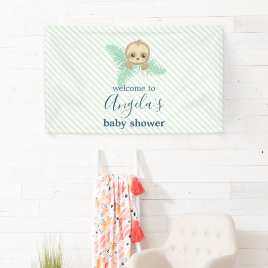 Schattige Genderneutraal Groene Baby Sloth Baby sh Spandoek (Insitu)