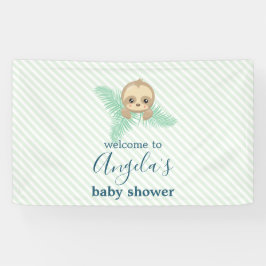 Schattige Genderneutraal Groene Baby Sloth Baby sh Spandoek