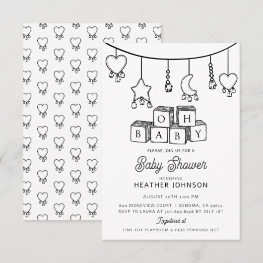 Schattige genderneutraal OH-Baby-Baby shower Kaart (Voorkant / Achterkant)