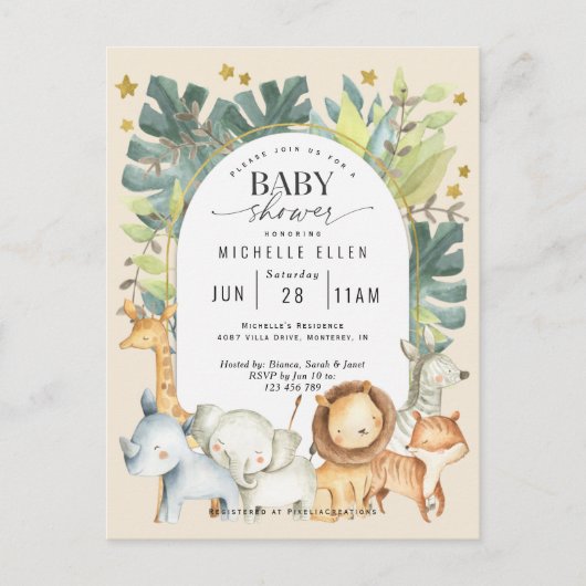 Schattige genderneutraal safari oerwoud dieren mod uitnodiging briefkaart (Voorkant)