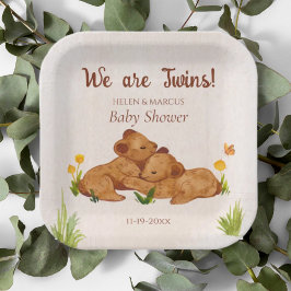 Schattige genderneutraal tweeling Baby shower Papieren Bordje