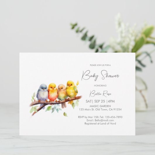 Schattige genderneutraal vogelBaby shower Kaart (Staand voorkant)