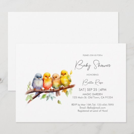 Schattige genderneutraal vogelBaby shower Kaart (Voorkant / Achterkant)