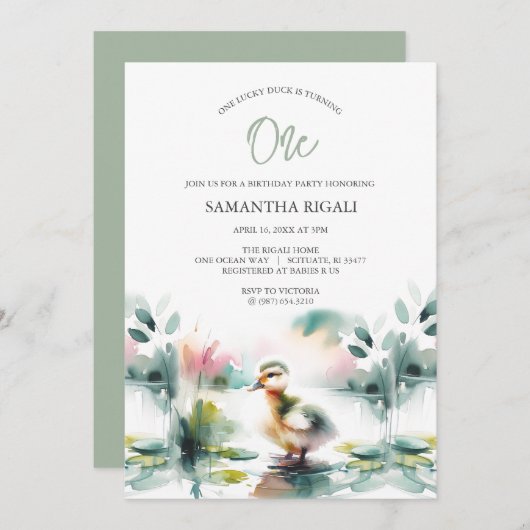 Schattige genderneutraal Waterverf Duck verjaardag Kaart (Voorkant / Achterkant)