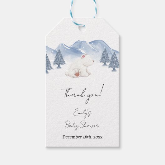 Schattige genderneutraal winterpoolBeer Baby showe Cadeaulabel (Voorkant)