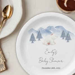 Schattige genderneutraal winterpoolBeer Baby showe Papieren Bordje