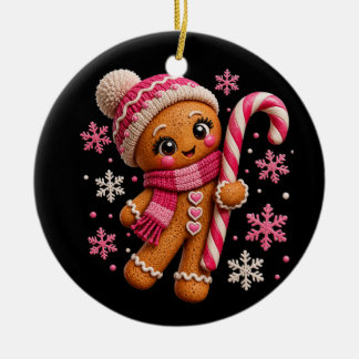 Schattige Gengembrede Roze Snoepriet Kerst Meisjes Keramisch Ornament